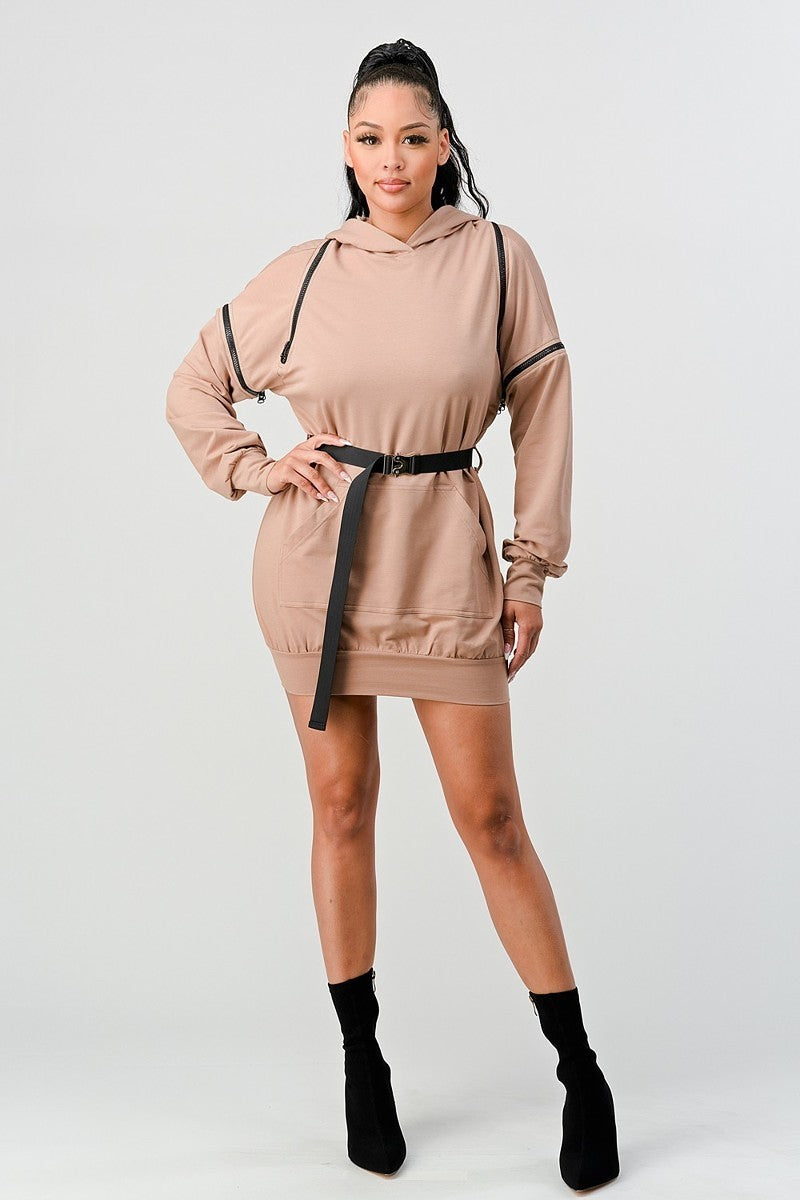 Double Zipper Hooded Mini Dress