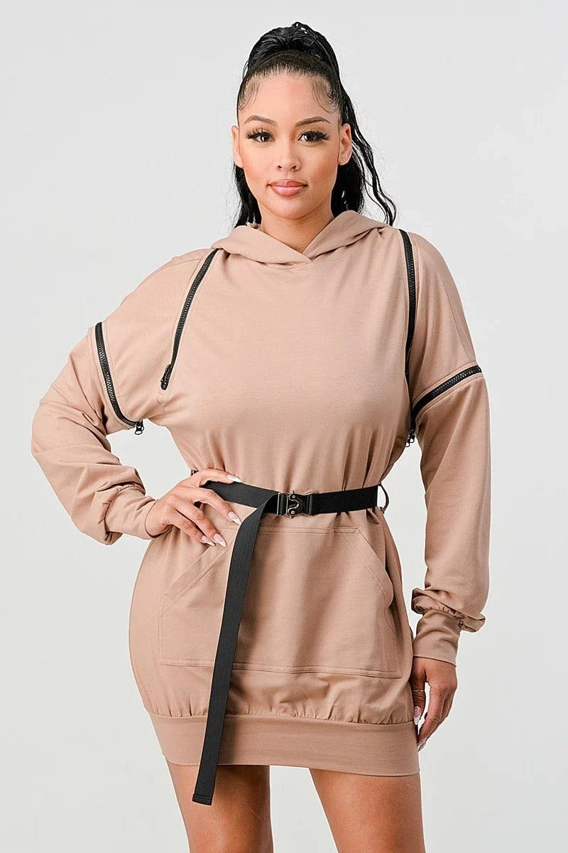 Double Zipper Hooded Mini Dress