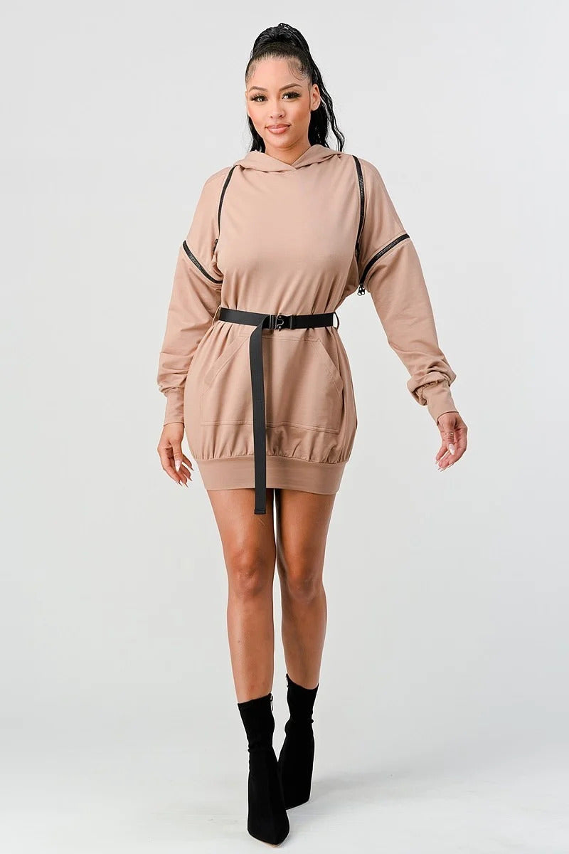 Double Zipper Hooded Mini Dress