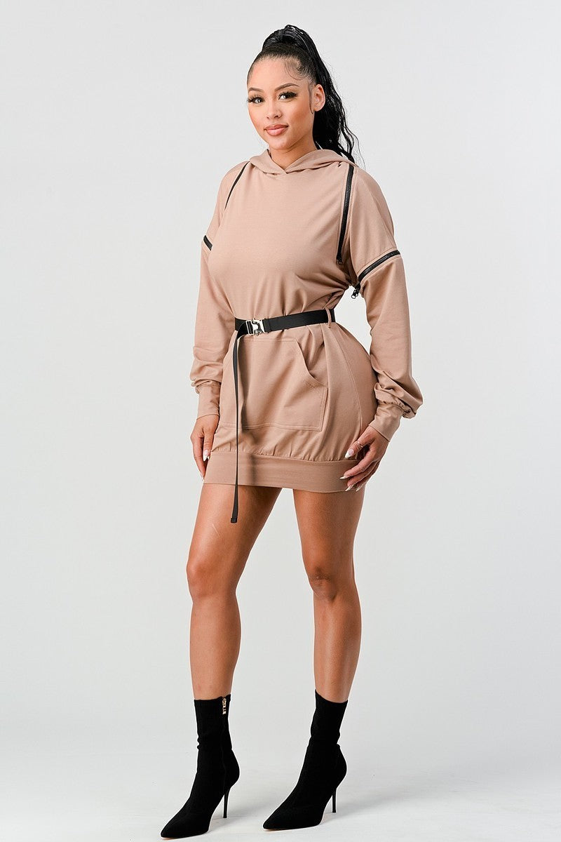 Double Zipper Hooded Mini Dress