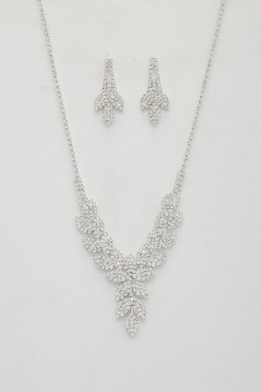 Leaf Pattern Crystal Necklace Set