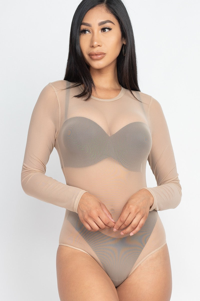 Sheer Mesh Long Sleeve Bodysuit