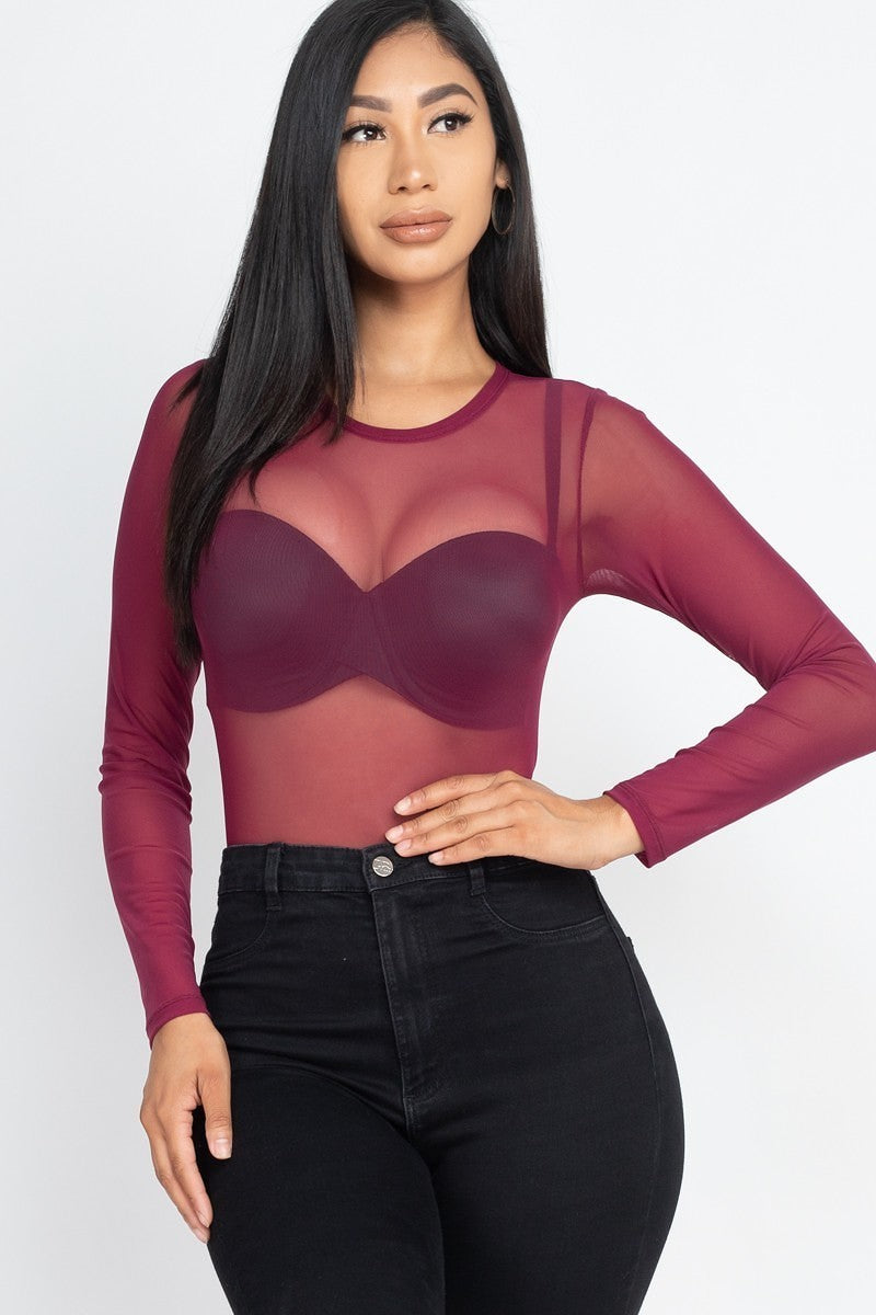 Sheer Mesh Long Sleeve Bodysuit