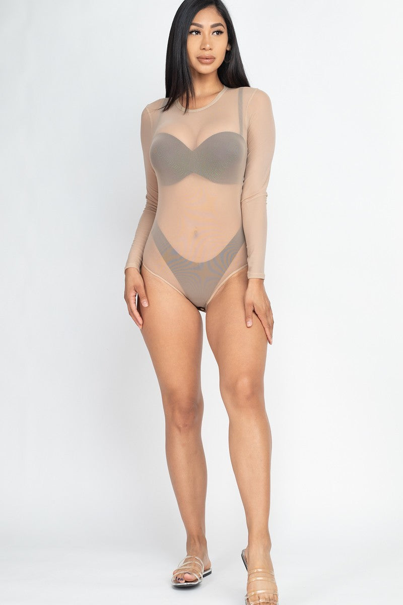 Sheer Mesh Long Sleeve Bodysuit