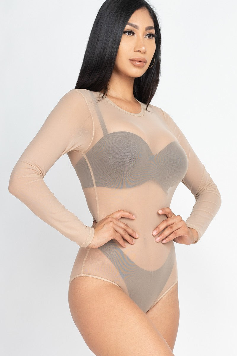 Sheer Mesh Long Sleeve Bodysuit