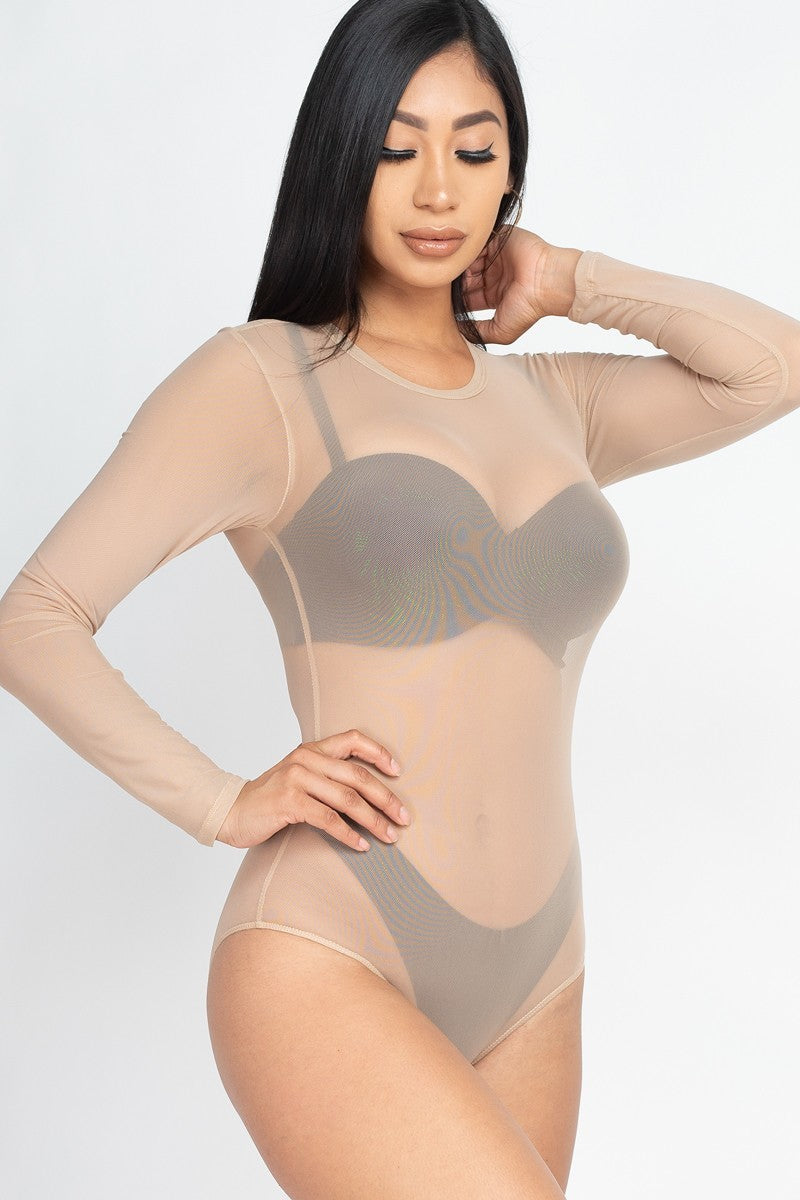 Sheer Mesh Long Sleeve Bodysuit