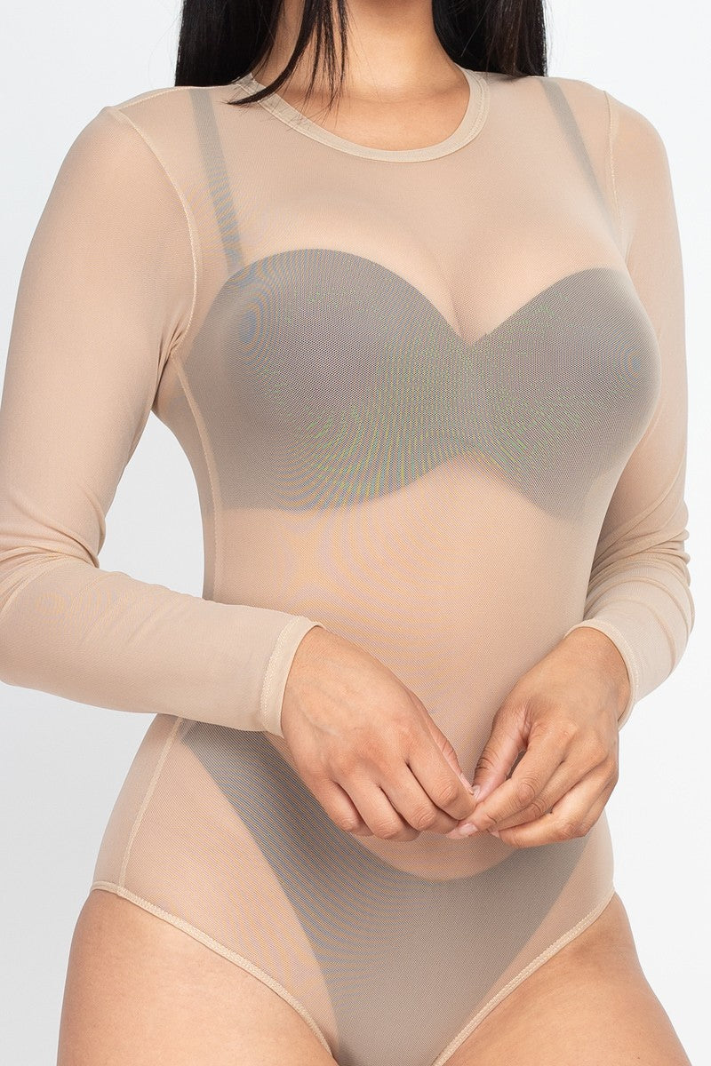 Sheer Mesh Long Sleeve Bodysuit