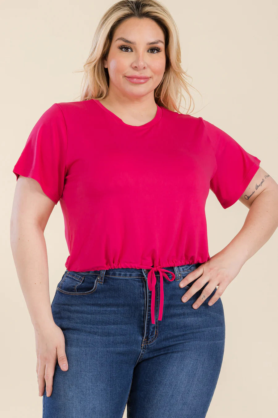 Tie Front Drawstring Crop Top Curvy