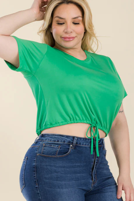 Tie Front Drawstring Crop Top Curvy