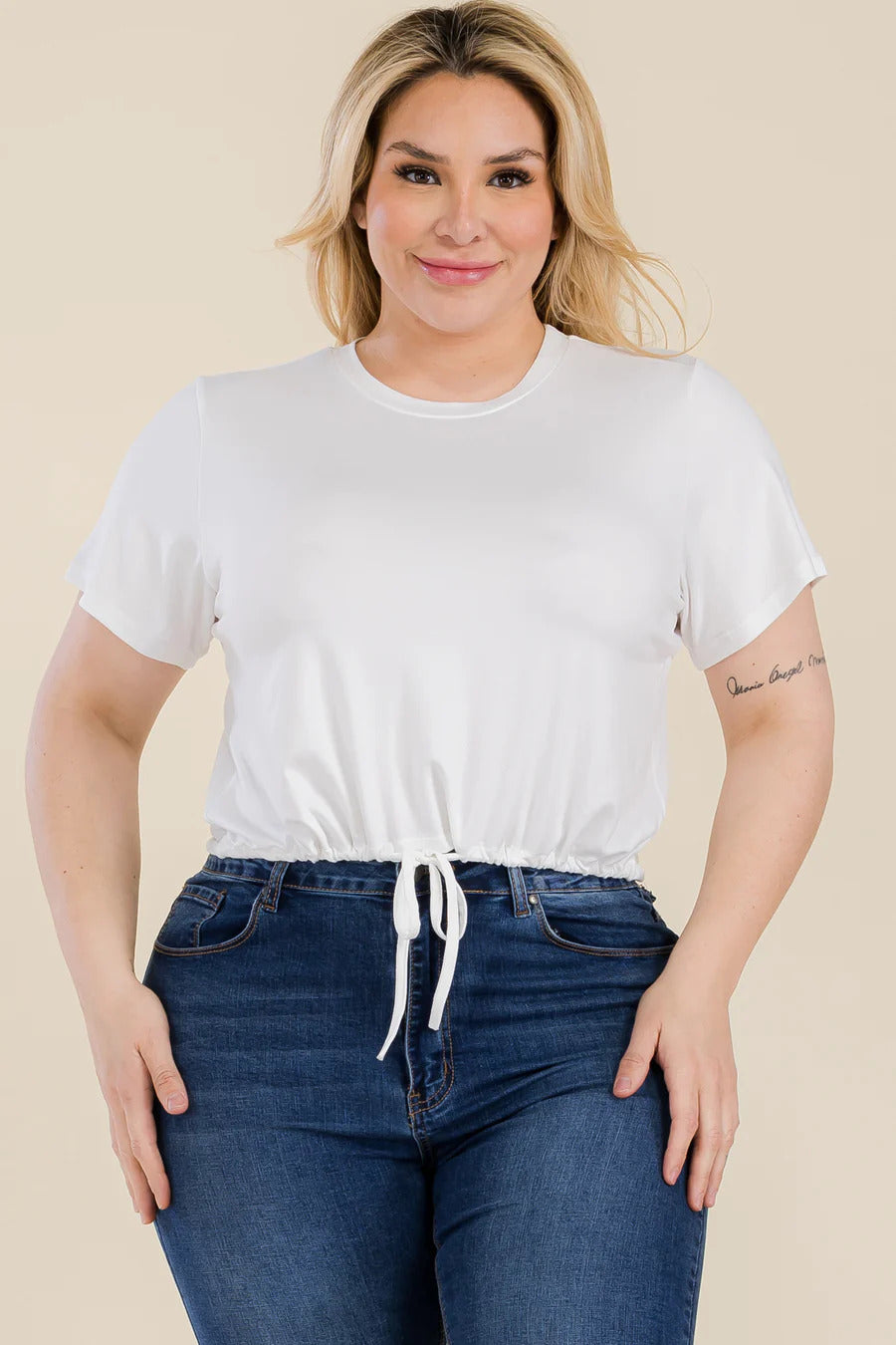 Tie Front Drawstring Crop Top Curvy