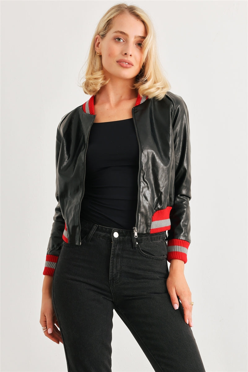 Vegan Leather Bomber Jacket