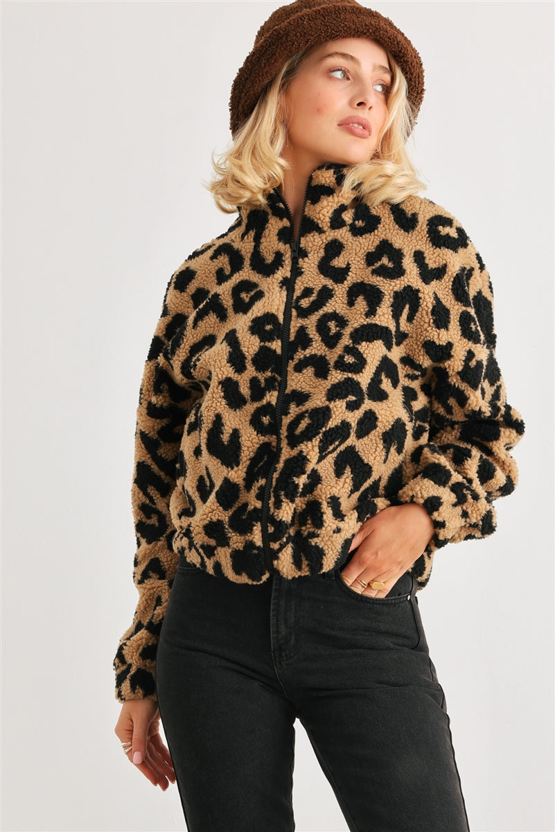 Leopard Teddy Zip-up Jacket