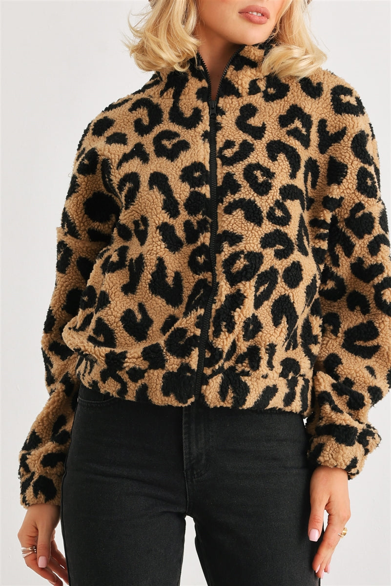 Leopard Teddy Zip-up Jacket