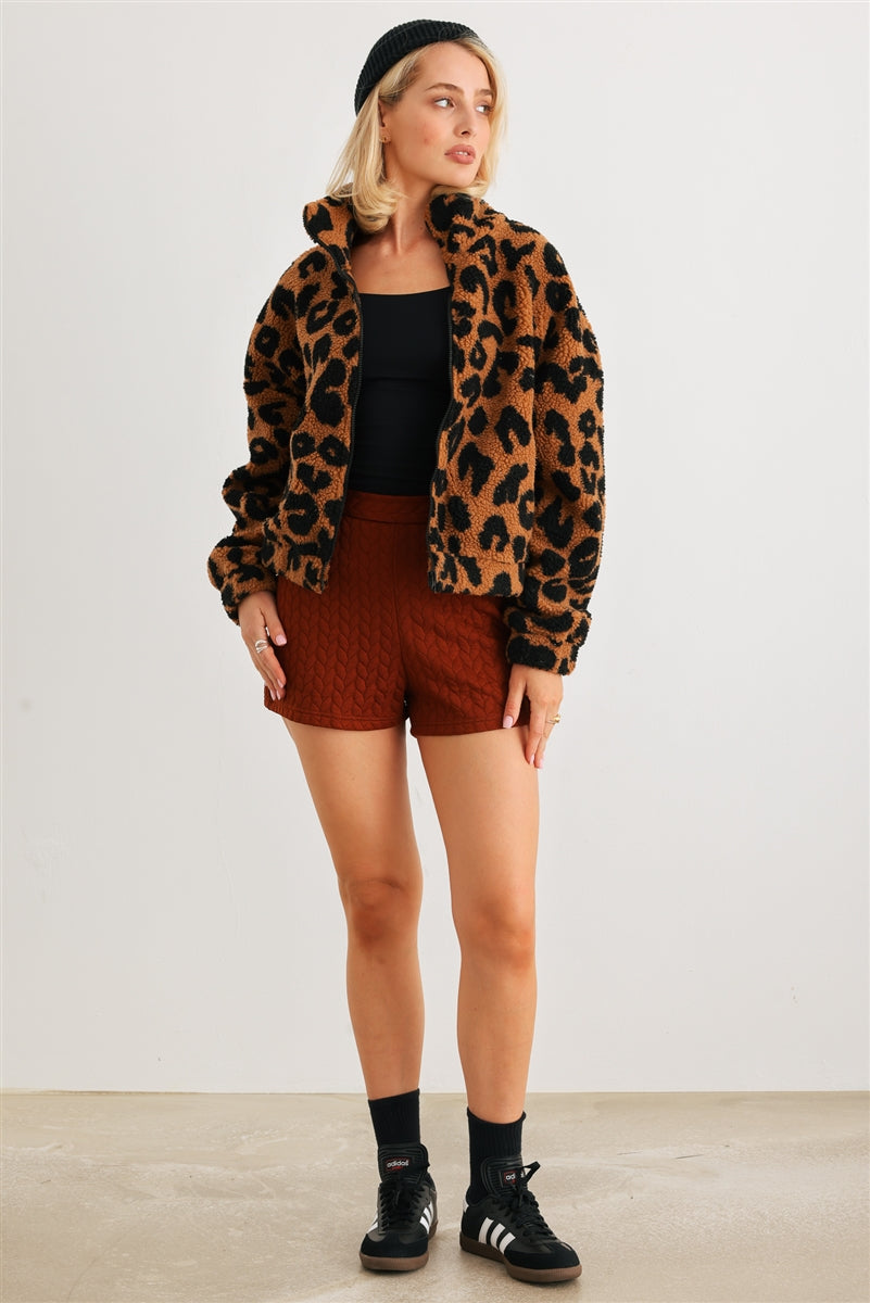 Leopard Teddy Zip-up Jacket