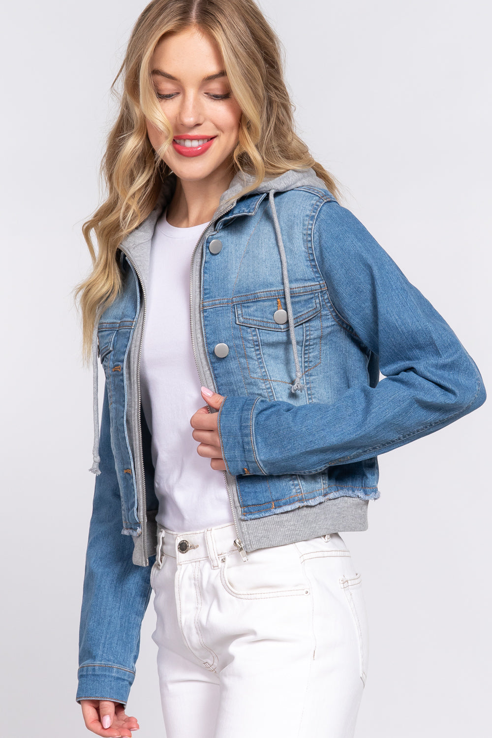 Long Sleeve Terry Hoodie Denim Jacket