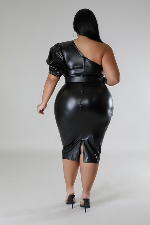 Faux Leather Semi-stretch Dress Curvy