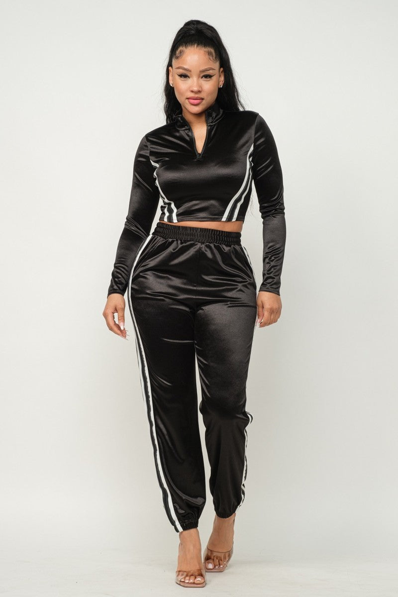 Front Zip Up Stripe Detail  Set