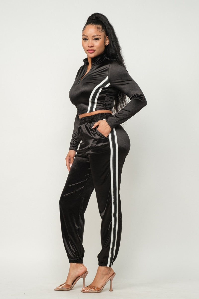 Front Zip Up Stripe Detail  Set