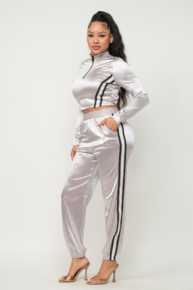 Front Zip Up Stripe Detail  Set