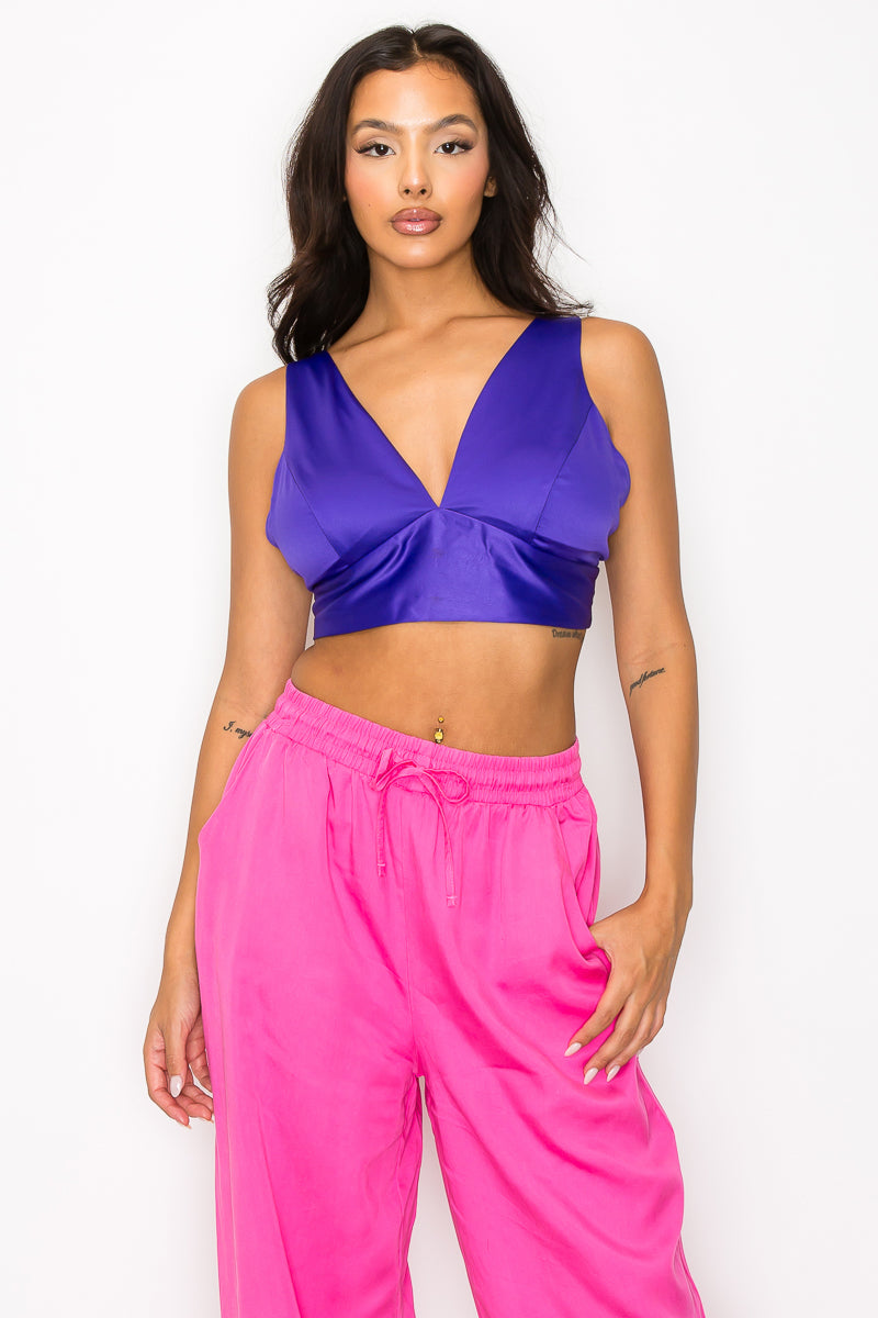 V-neck Satin Bra Top