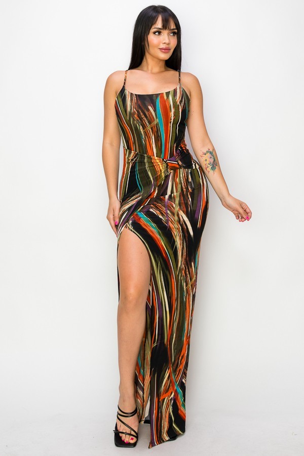 Split Thigh Print Maxi Dress