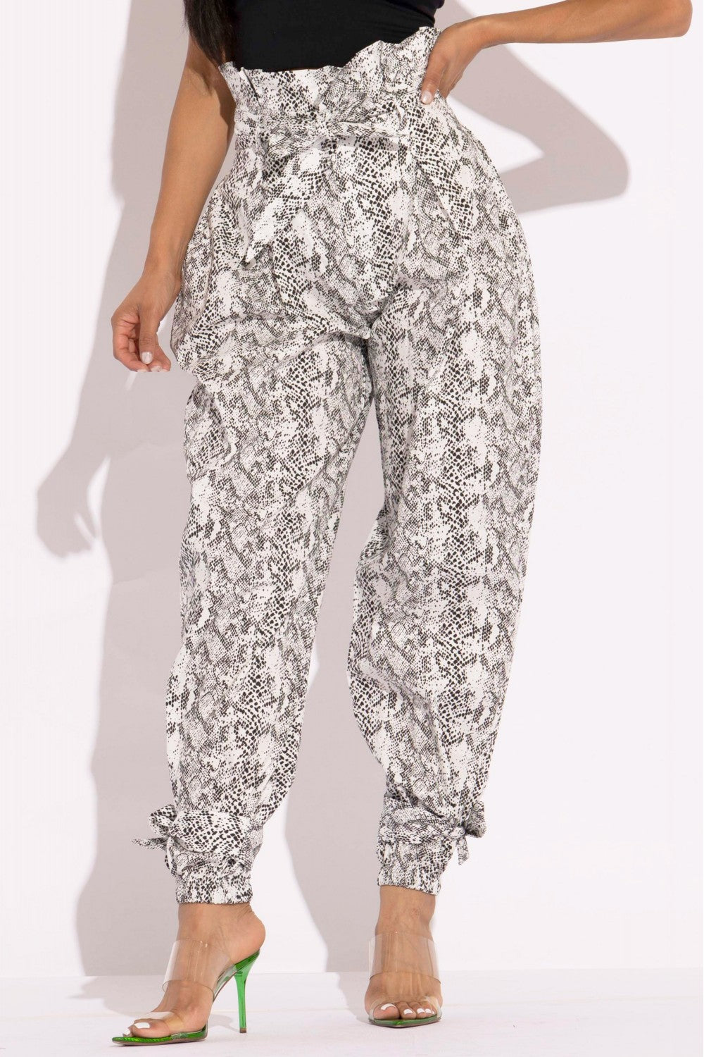 Snake Skin Printed Paper Bag Cargo Pants