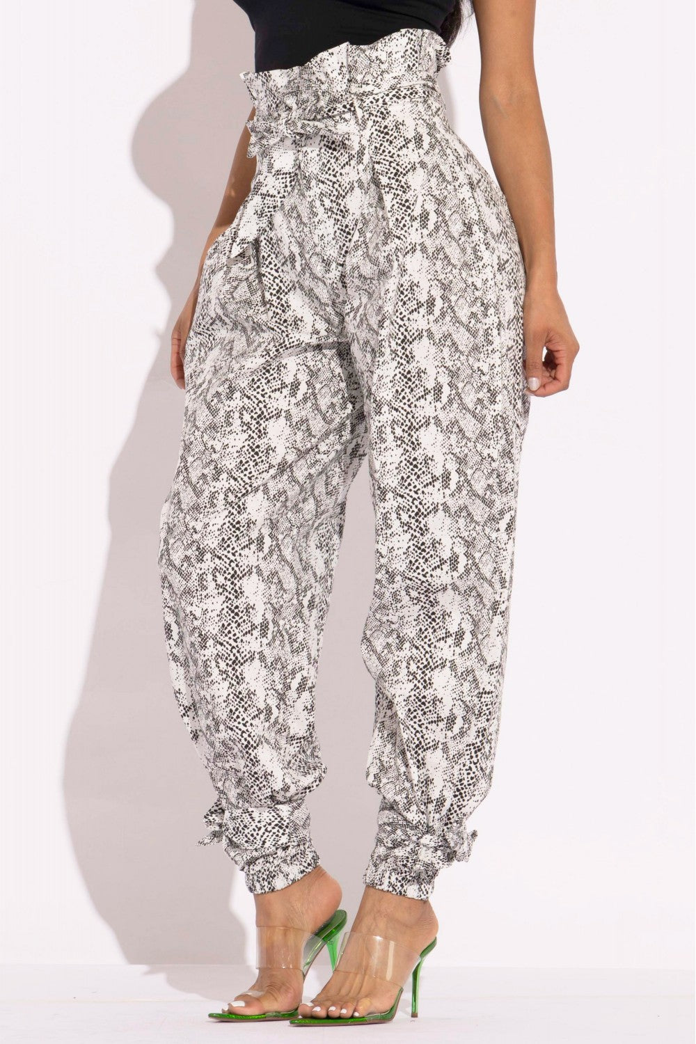 Snake Skin Printed Paper Bag Cargo Pants