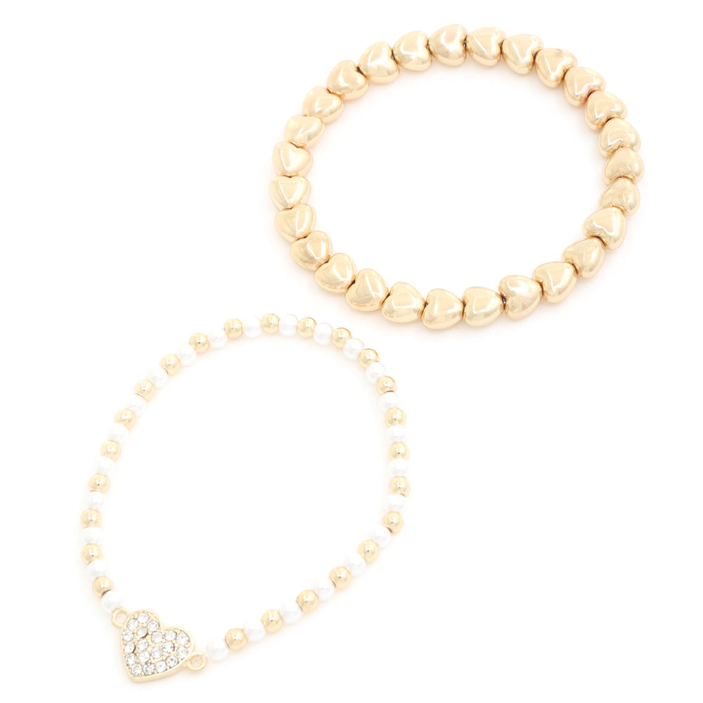 Heart Charm Beaded Bracelet Set