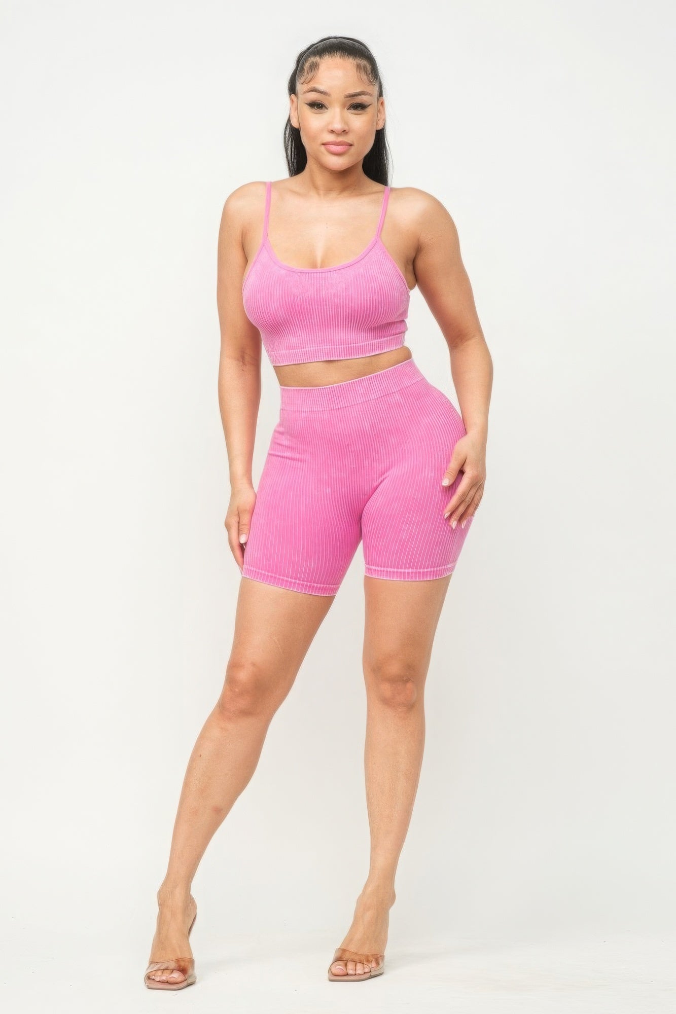 Washed Seamless Basic Tank Top And Shorts Set